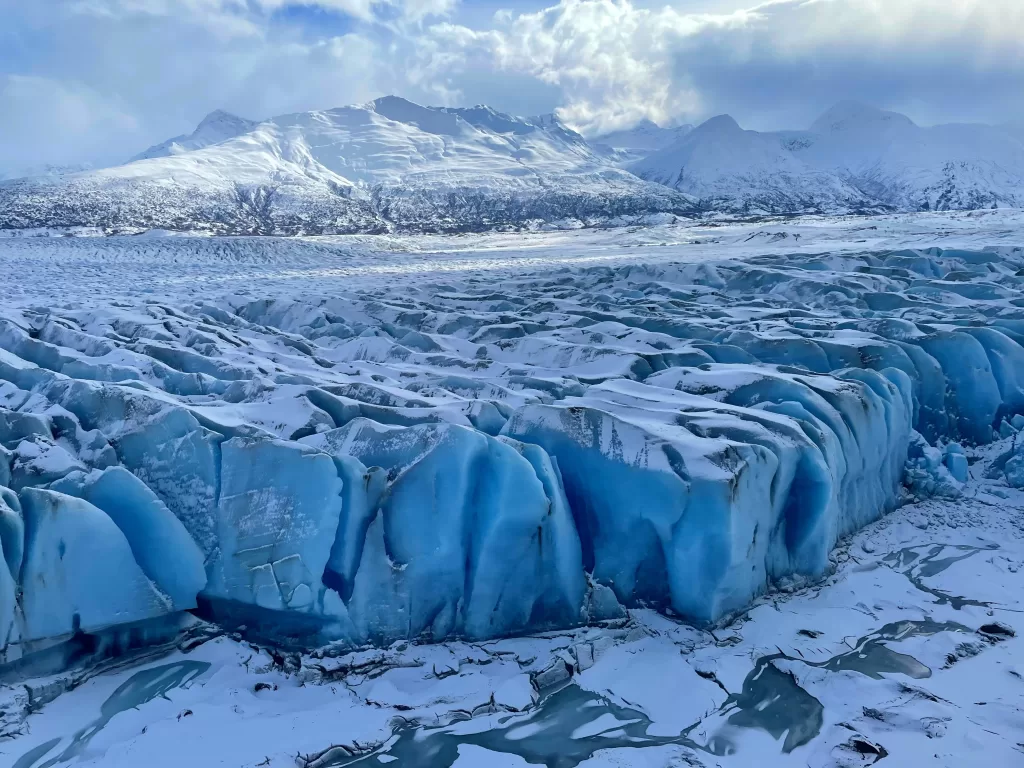 Glacier view from helicopter tour in Alaska